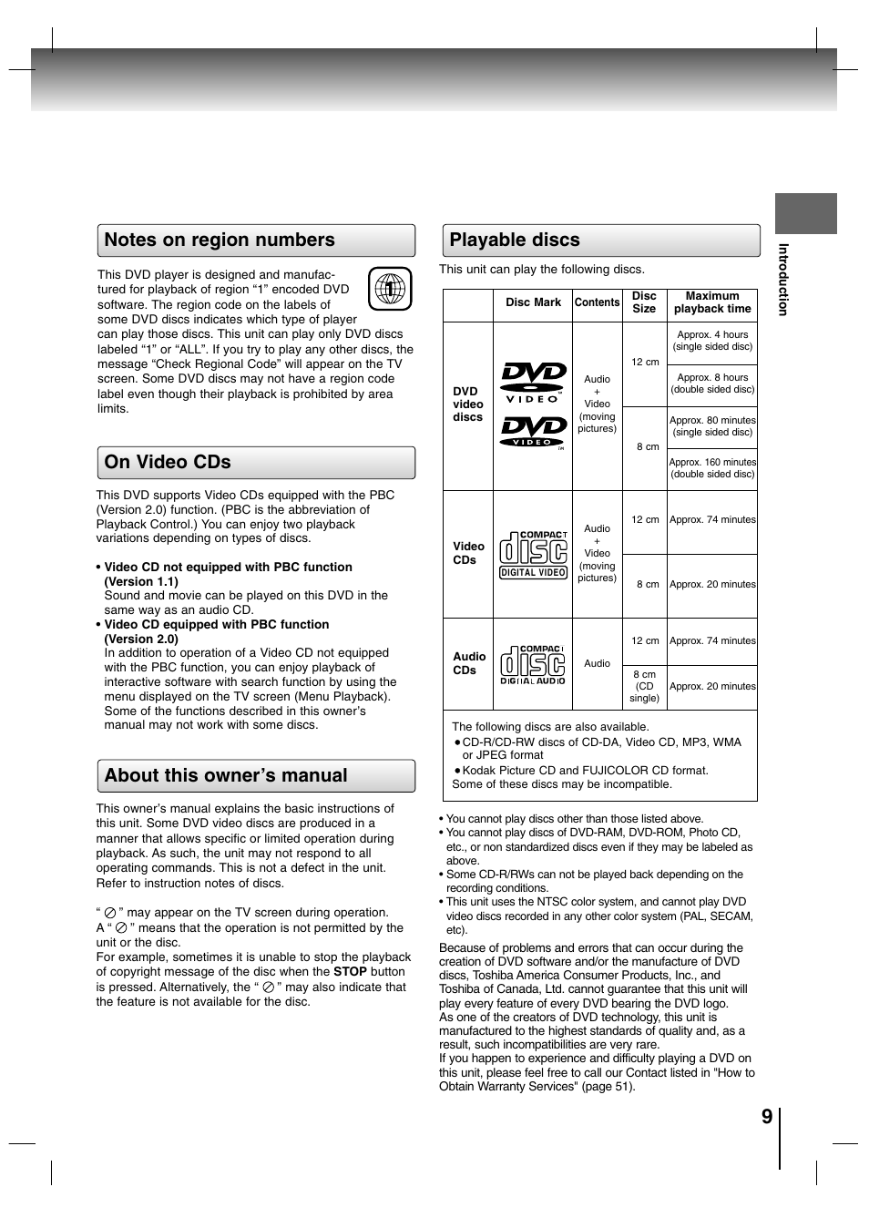 About this owner’s manual | Toshiba SD-P7000 User Manual | Page 9 / 54