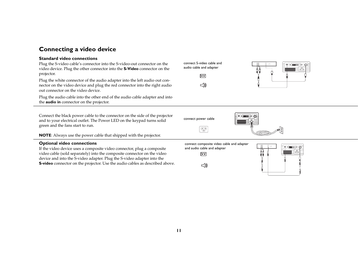 Connecting a video device | Toshiba TDP-P6 User Manual | Page 11 / 40