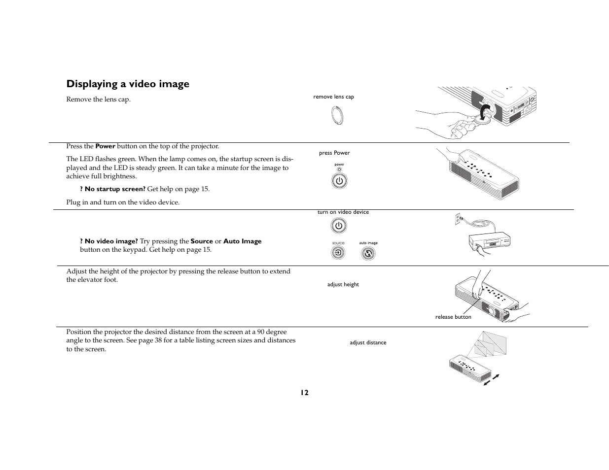 Displaying a video image | Toshiba TDP-P6 User Manual | Page 12 / 40