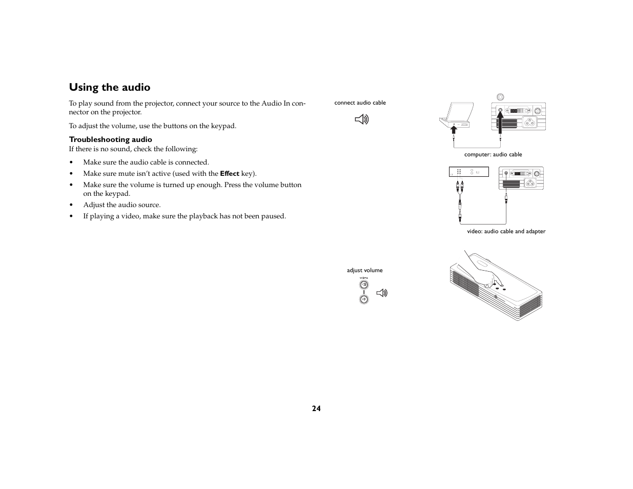 Using the audio | Toshiba TDP-P6 User Manual | Page 24 / 40