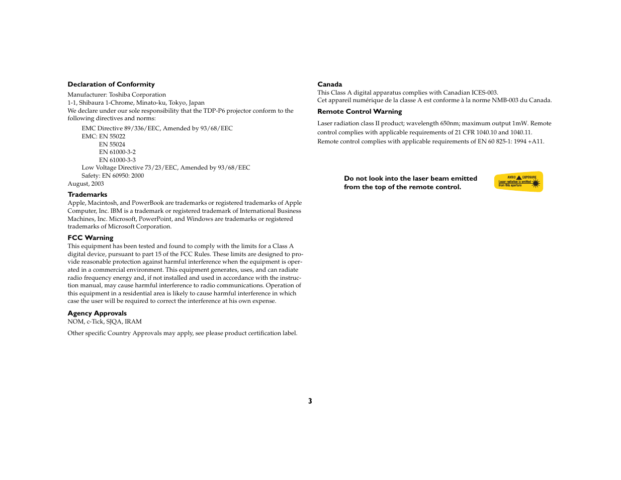 Toshiba TDP-P6 User Manual | Page 3 / 40