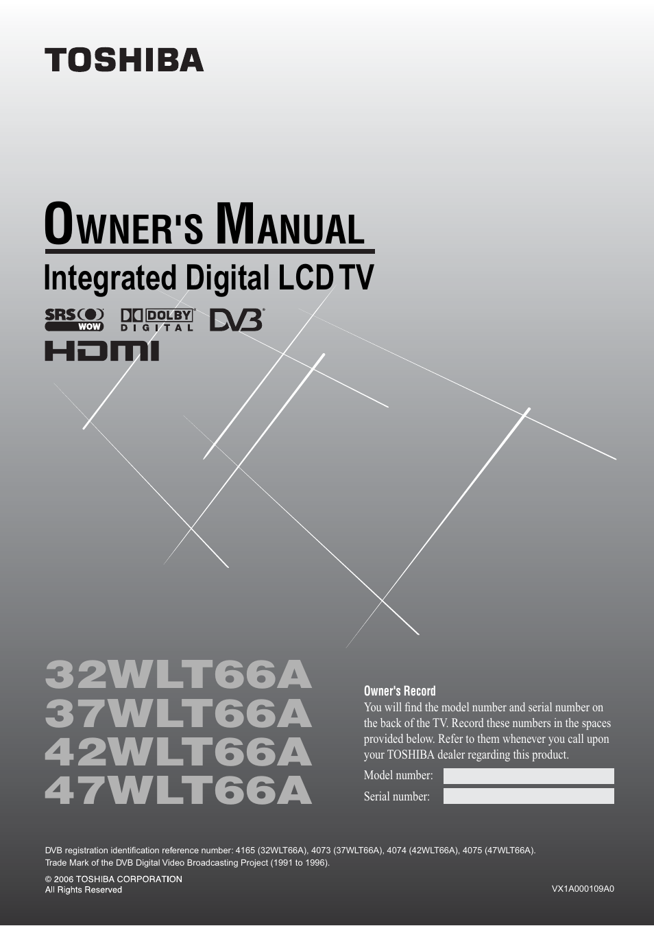 Toshiba 32WLT66A User Manual | 44 pages