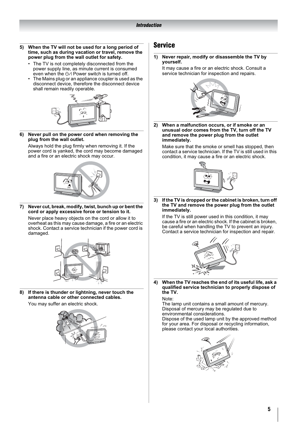 Service | Toshiba 32WLT66A User Manual | Page 5 / 44