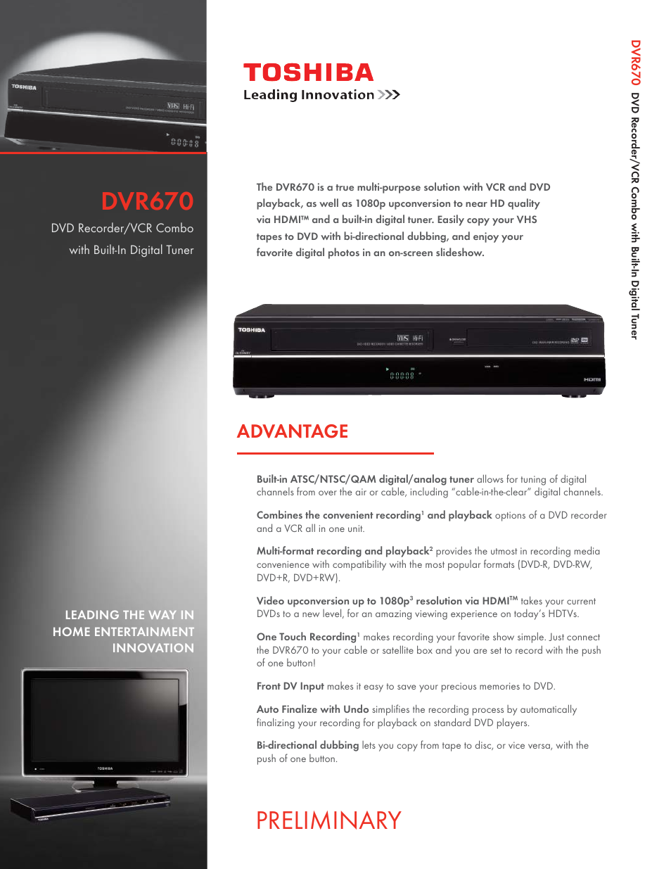 Toshiba DVR670 User Manual | 2 pages