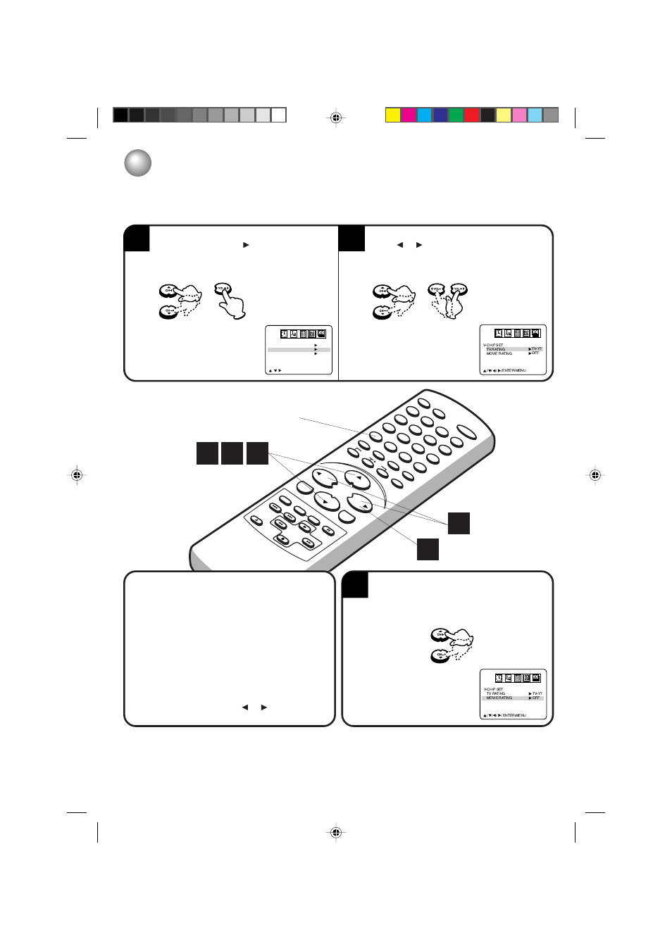 Setting the v-chip, Continued), Call | Toshiba MV13P3 User Manual | Page 28 / 56
