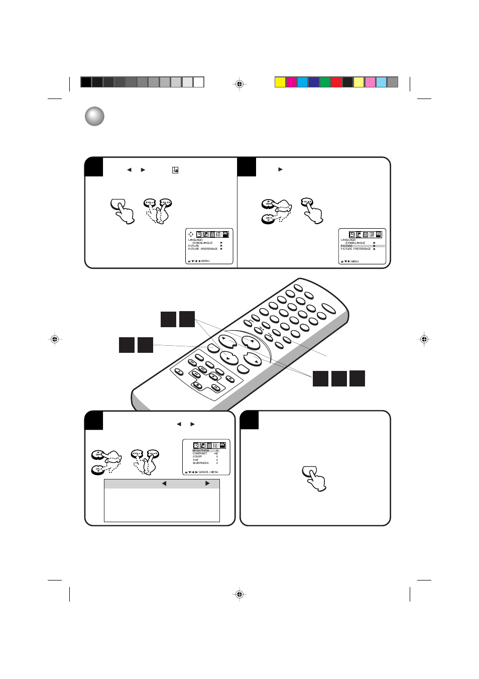 Picture control adjustments, Selection pressing | Toshiba MV13P3 User Manual | Page 33 / 56