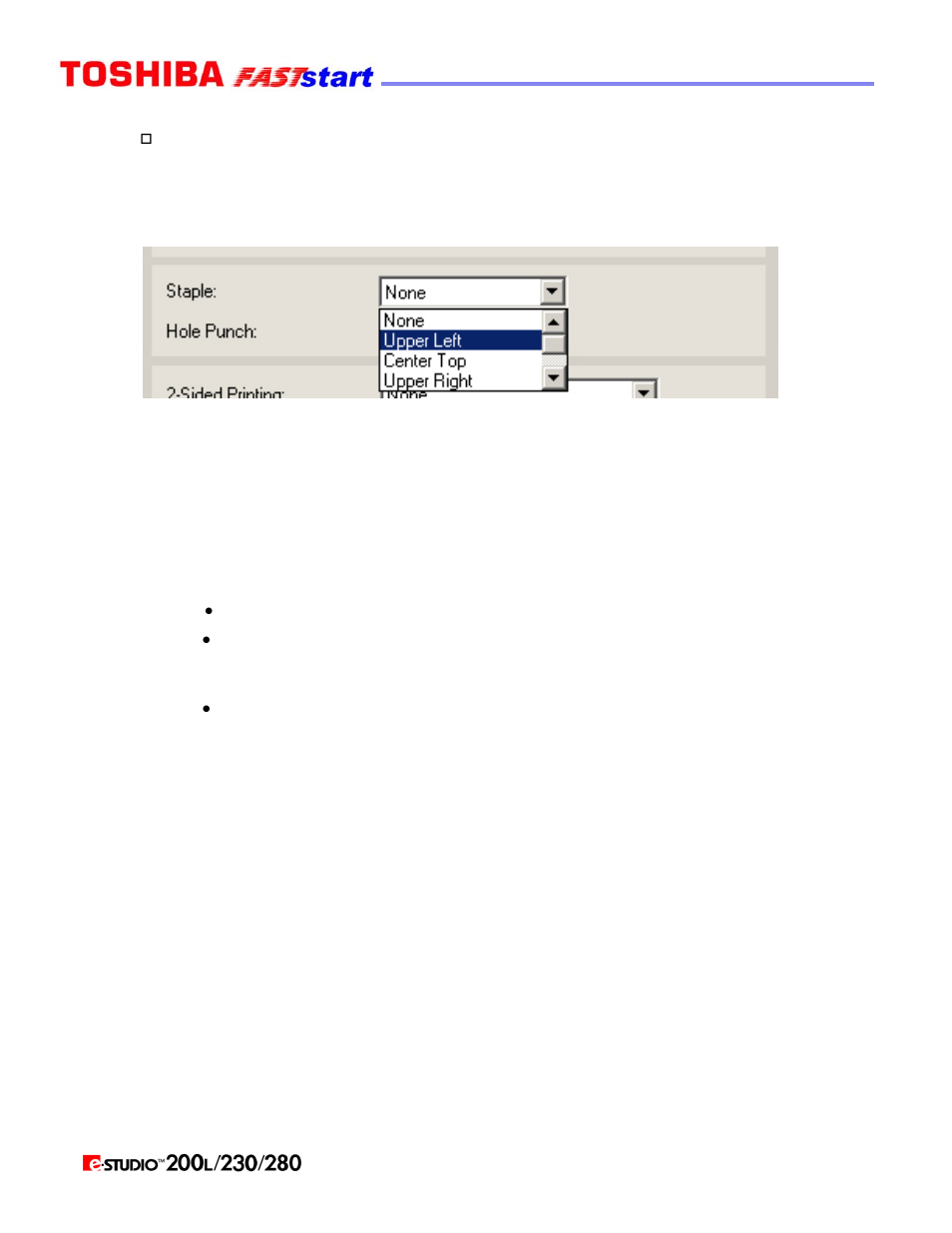 Duplexing & stapling (cont’d.), Stapling (cont’d.) | Toshiba Faststart 200L User Manual | Page 11 / 26