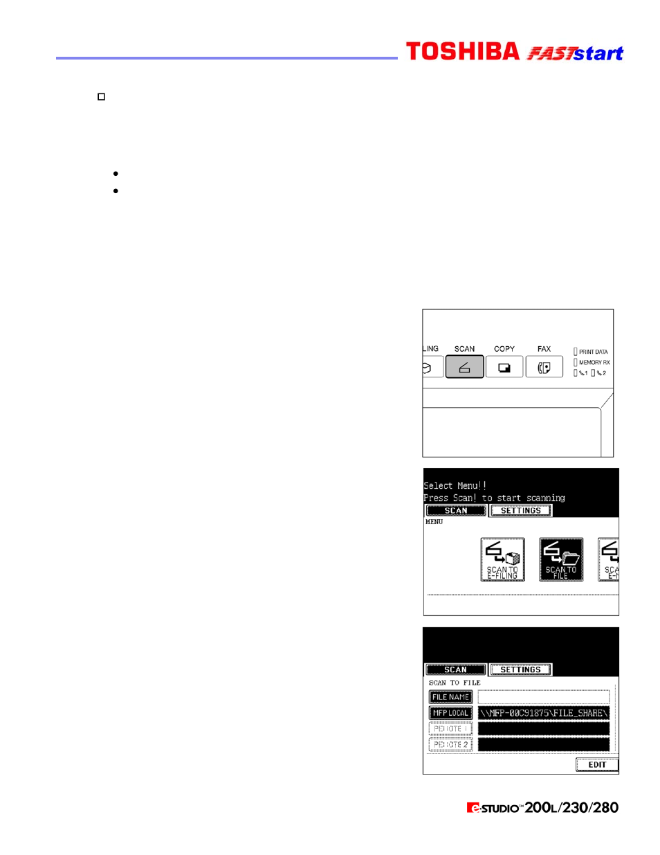 Scan to file | Toshiba Faststart 200L User Manual | Page 12 / 26