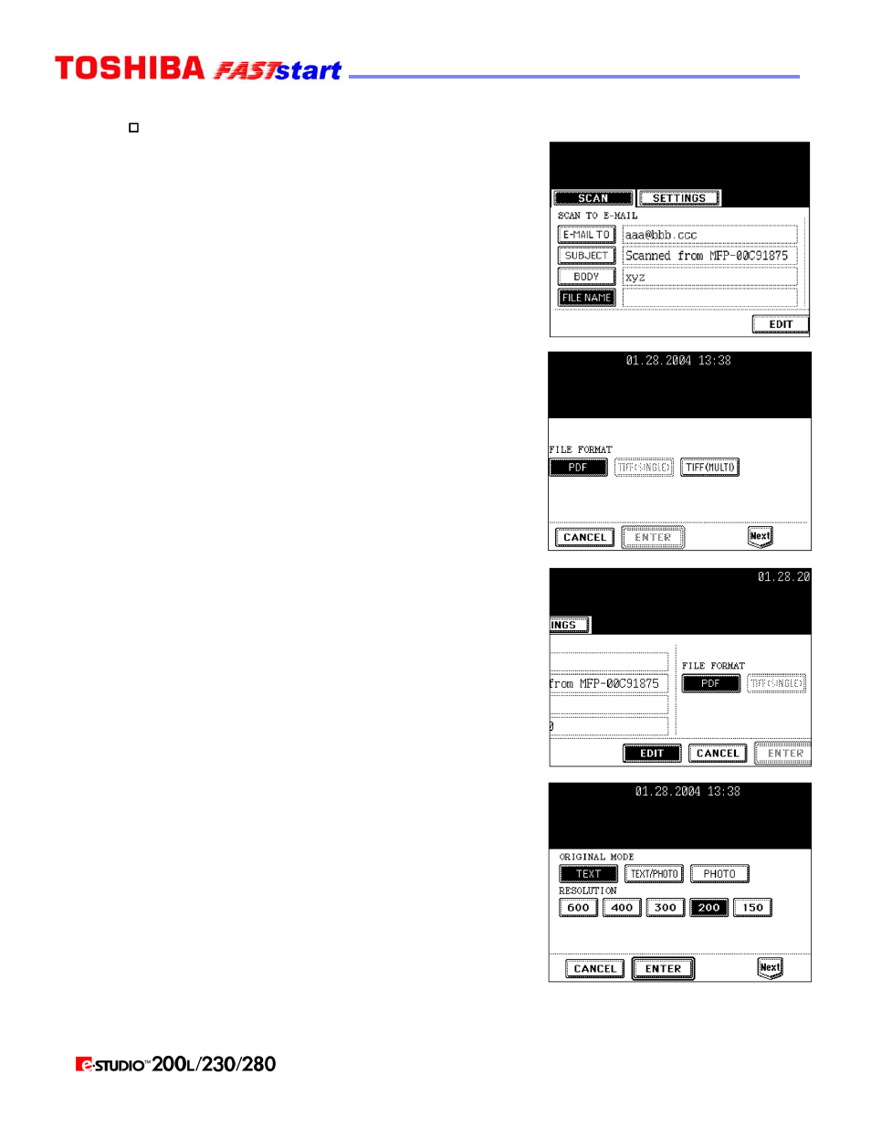 Scan to e-mail (cont’d.) | Toshiba Faststart 200L User Manual | Page 19 / 26