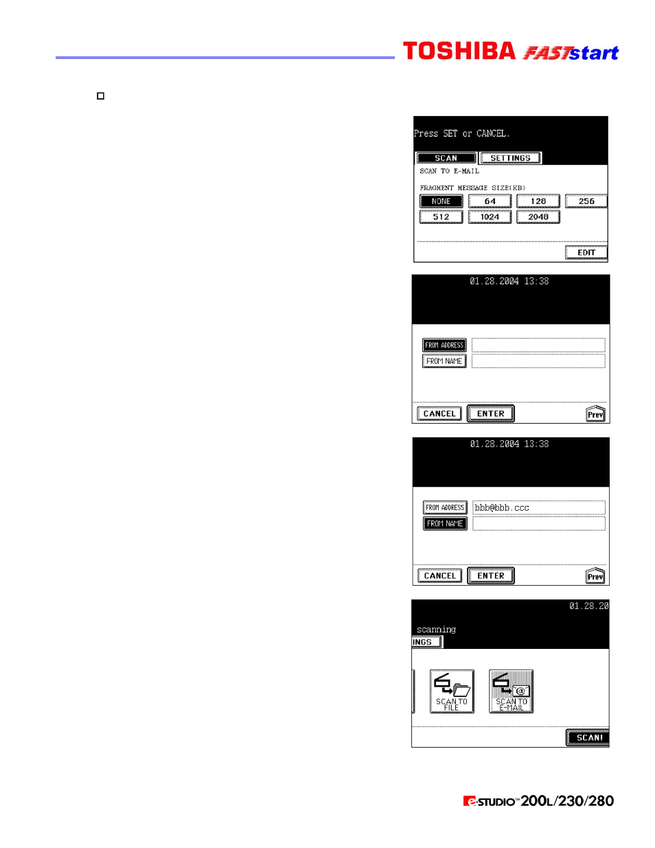 Scan to e-mail (cont’d.) | Toshiba Faststart 200L User Manual | Page 20 / 26