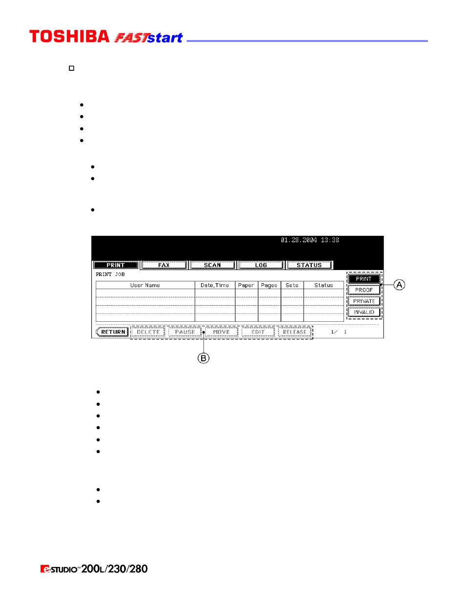 Job status | Toshiba Faststart 200L User Manual | Page 21 / 26