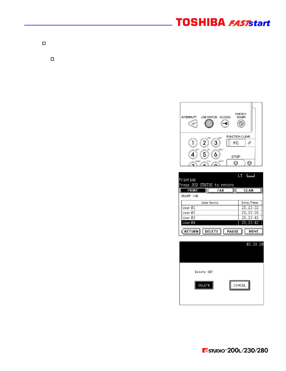 Job status (cont’d.), Print job tab | Toshiba Faststart 200L User Manual | Page 22 / 26