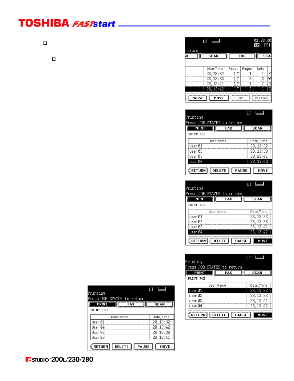 Job status (cont’d.), Print job tab (cont’d.) | Toshiba Faststart 200L User Manual | Page 23 / 26