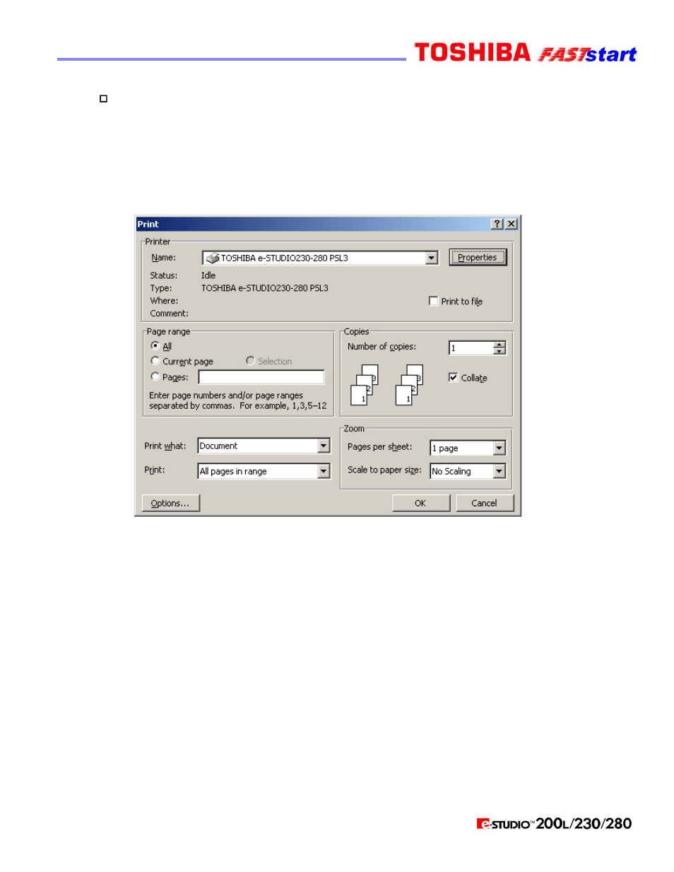 How to print a document | Toshiba Faststart 200L User Manual | Page 6 / 26