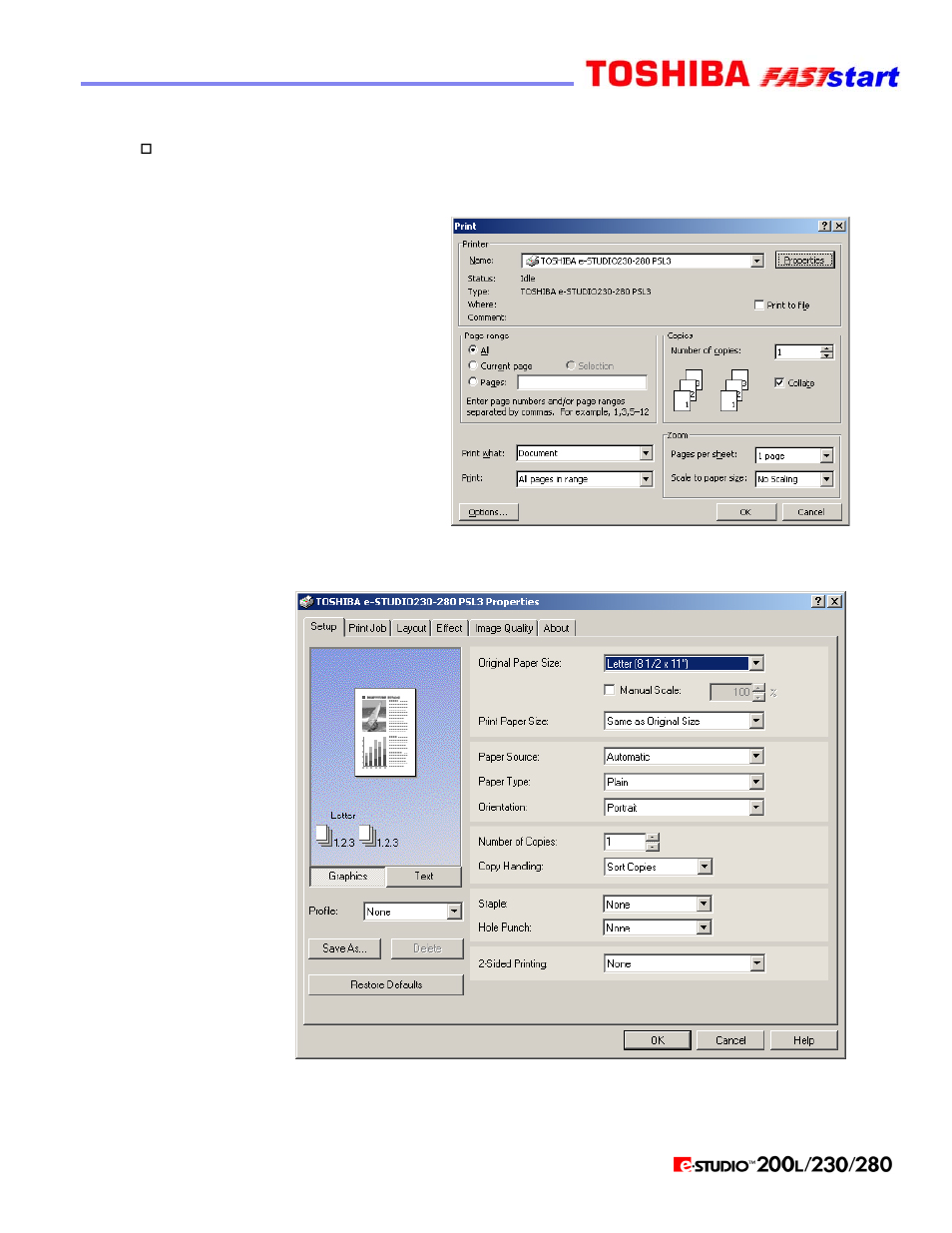 Duplexing & stapling from the print driver, Duplex copying | Toshiba Faststart 200L User Manual | Page 8 / 26