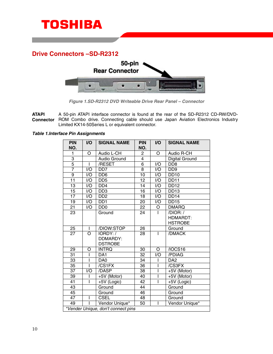 Drive connectors –sd-r2312 | Toshiba COMBINATION MOBILE DRIVE SD-R2312 User Manual | Page 12 / 12
