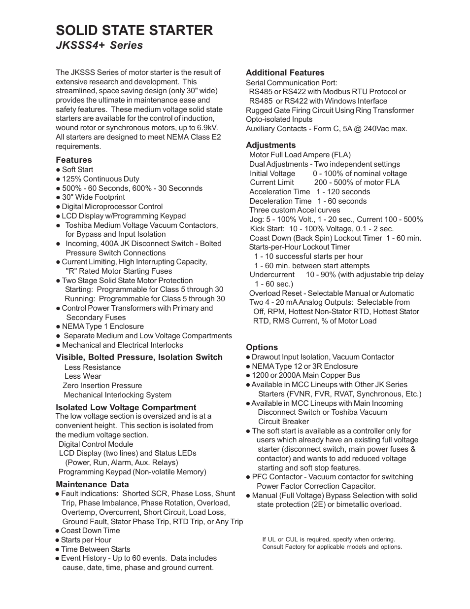 Solid state starter, Jksss4+ series | Toshiba XT JK Series User Manual | Page 2 / 8