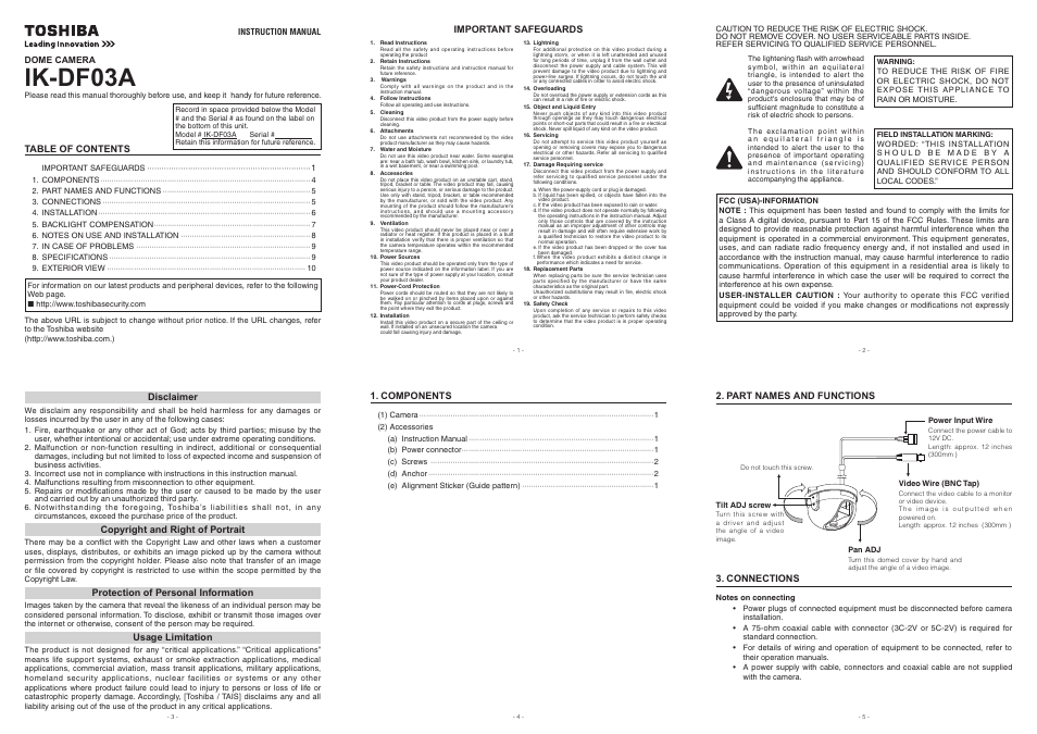 Toshiba IK-DF03A User Manual | 2 pages