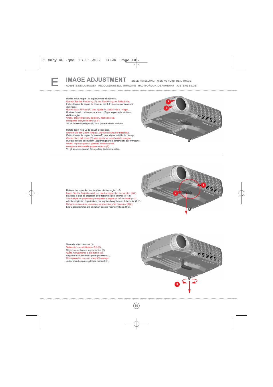 Image adjustment | Toshiba TDP P5 User Manual | Page 10 / 44