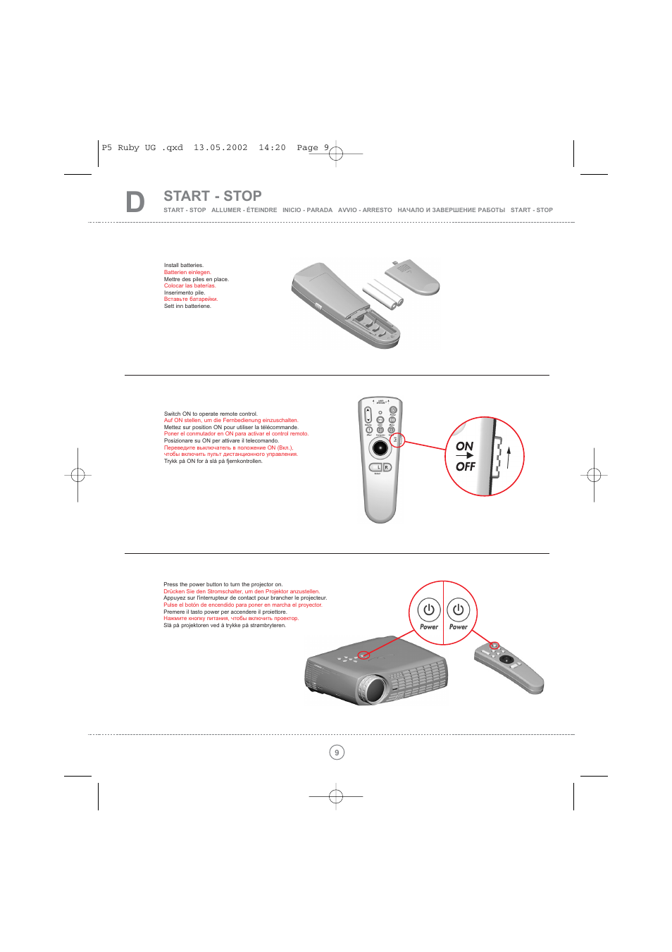 Start - stop | Toshiba TDP P5 User Manual | Page 9 / 44
