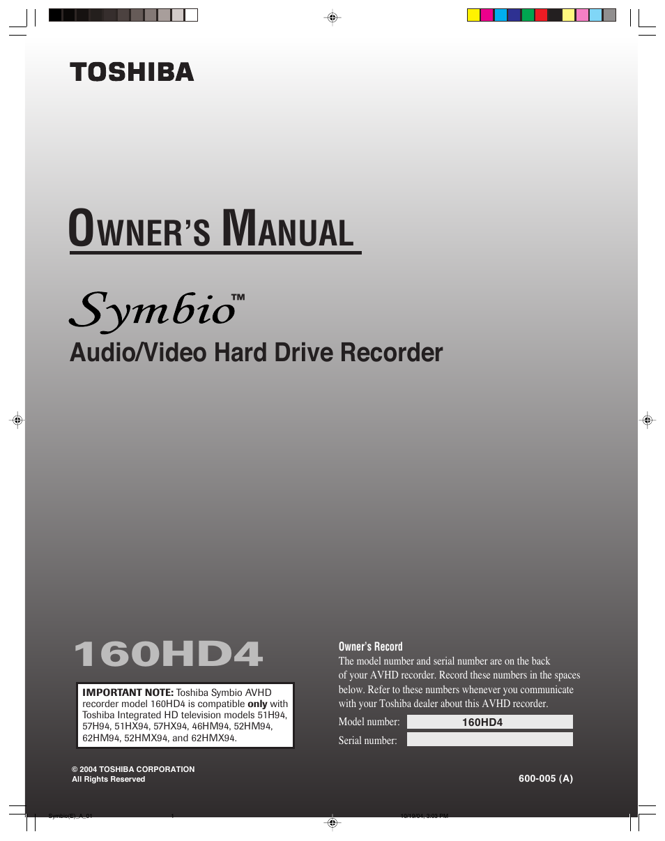 Toshiba 160HD4 User Manual | 24 pages