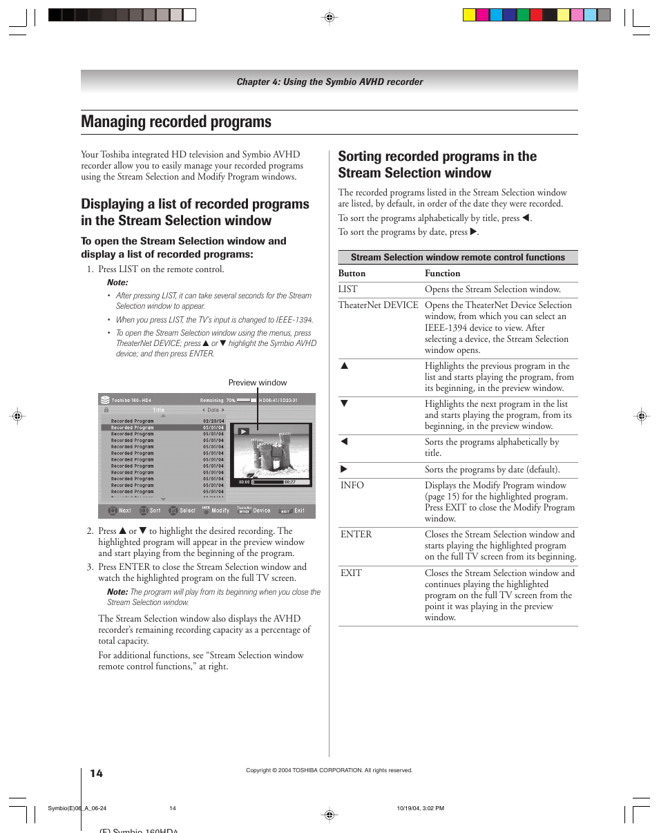 Managing recorded programs | Toshiba 160HD4 User Manual | Page 14 / 24