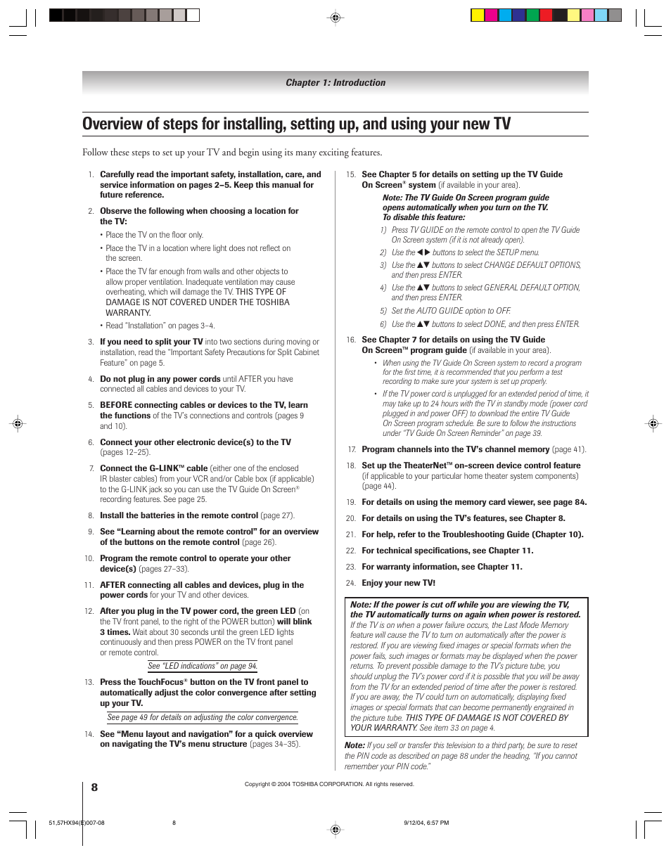 Toshiba 51HX94 User Manual | Page 8 / 104