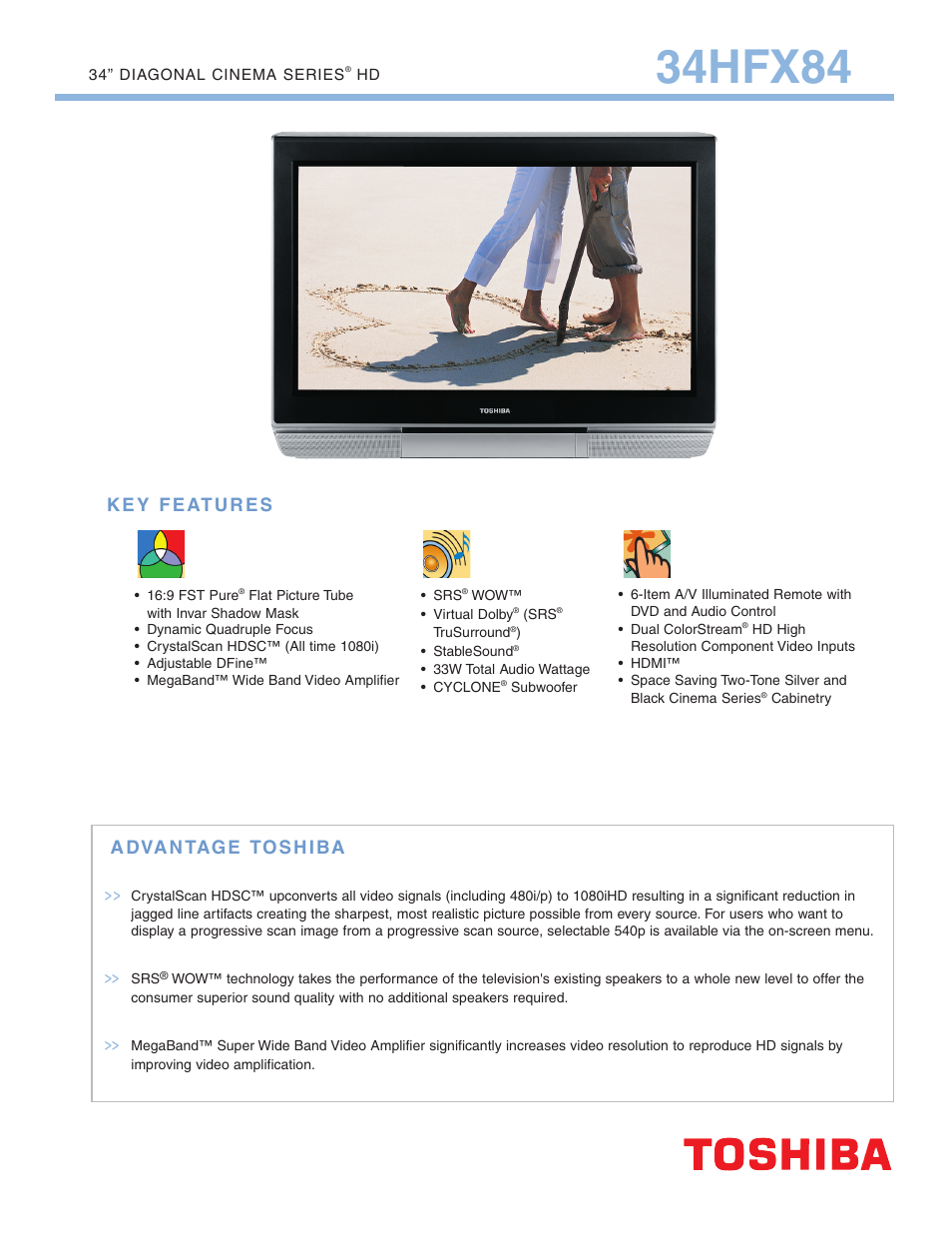 Toshiba 34HFX84 User Manual | 2 pages