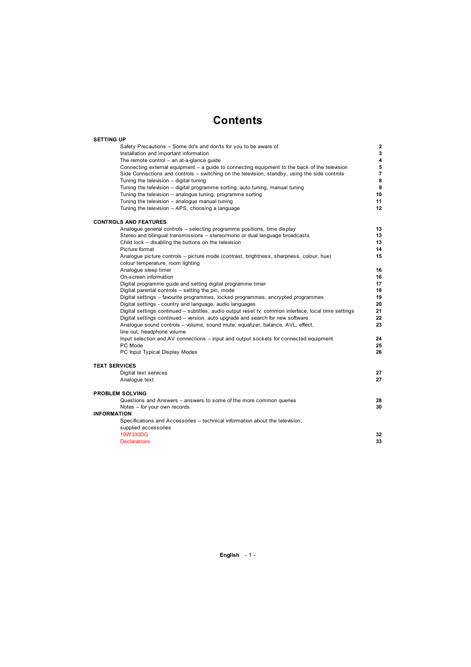 Toshiba 19W330DG User Manual | Page 2 / 35