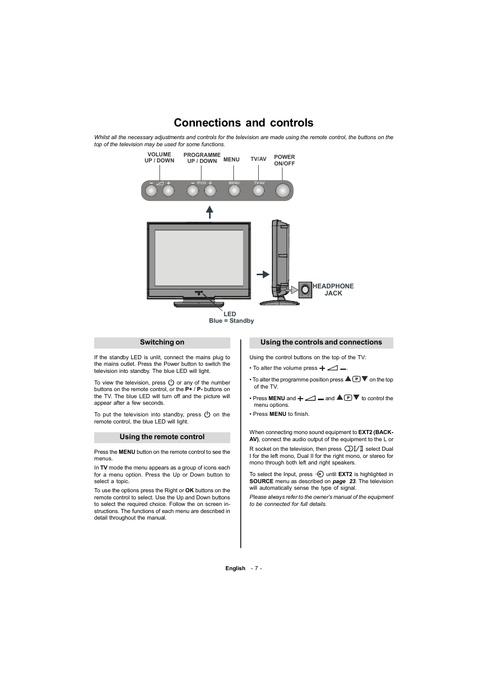 Connections and controls | Toshiba 19W330DG User Manual | Page 8 / 35