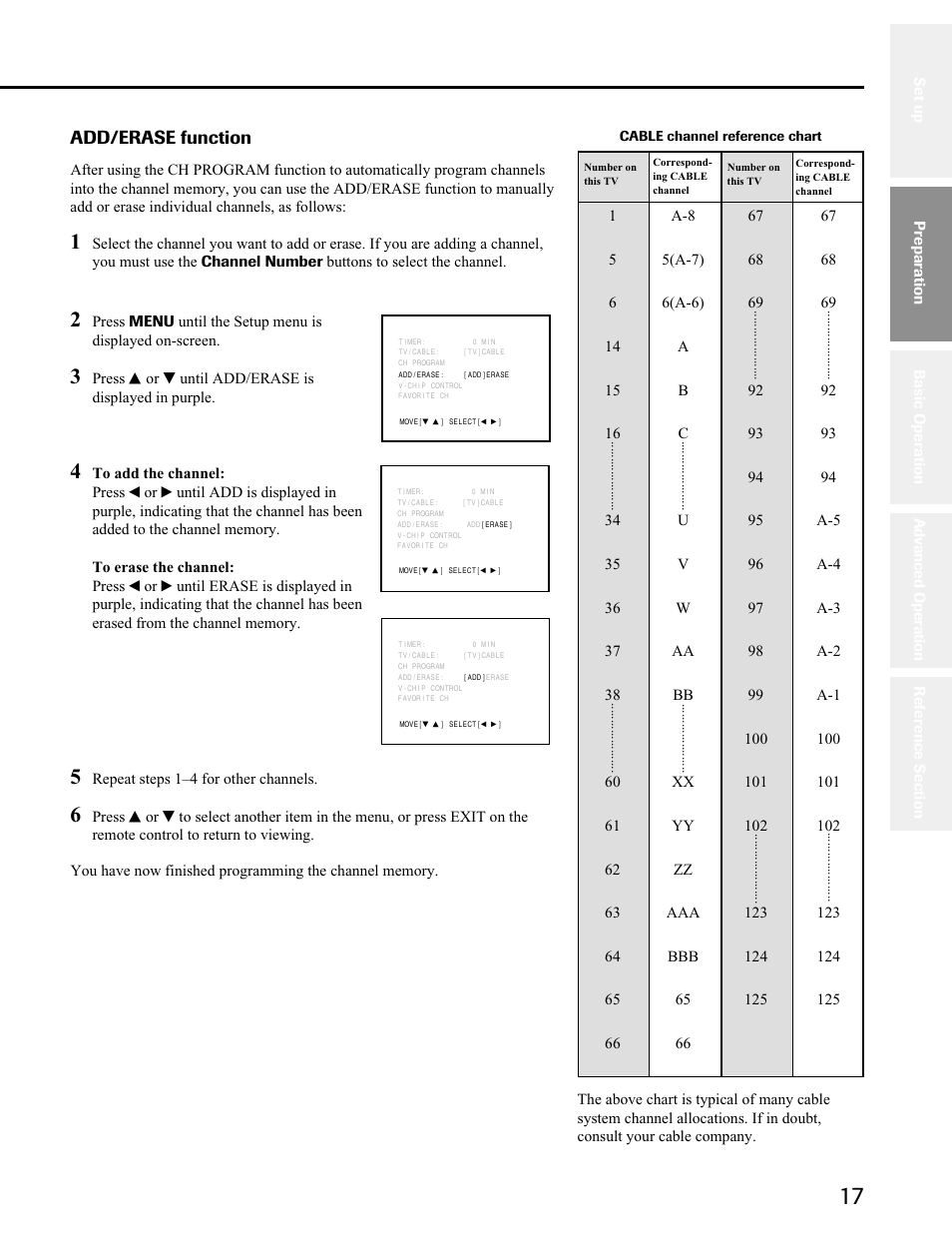 Add/erase function | Toshiba 32A41 User Manual | Page 17 / 35