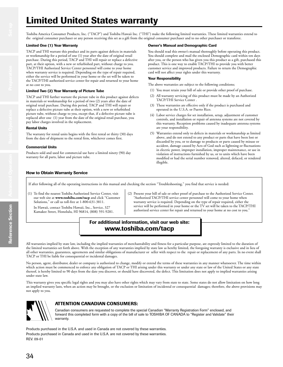 Warranty, Limited united states warranty | Toshiba 32A41 User Manual | Page 34 / 35