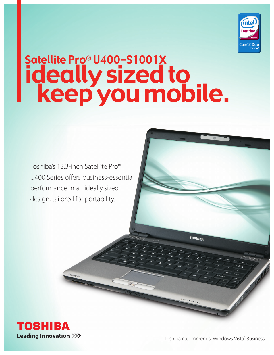 Toshiba U400-S1001X User Manual | 2 pages