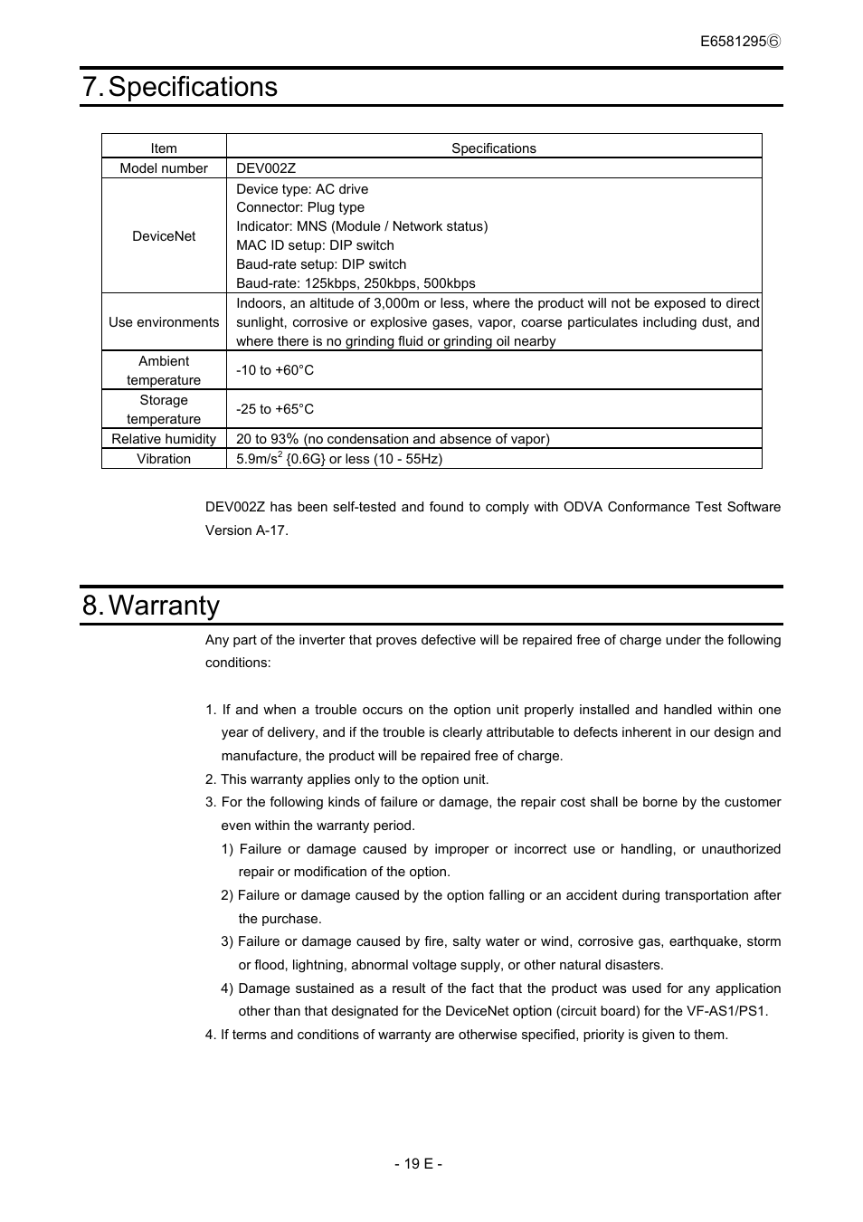 Specifications, Warranty | Toshiba DEV002Z User Manual | Page 20 / 20