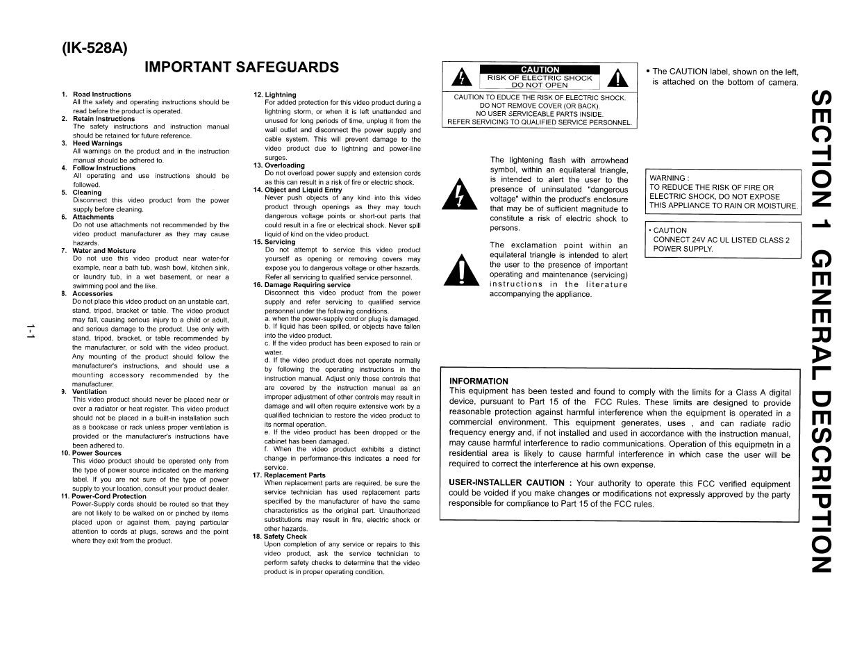 Important safeguards, Mz m, Ik-528a) important safeguards | Toshiba IK-528A User Manual | Page 2 / 10