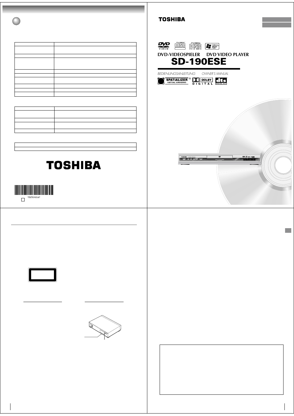 Toshiba SD-190ESE User Manual | 10 pages