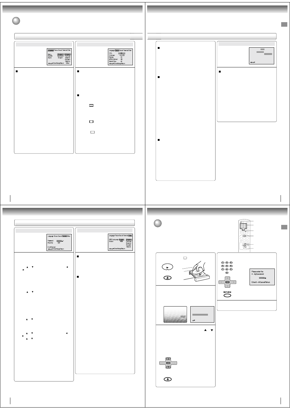 Customizing the function settings (continued), Temporary disabling of rating level by dvd disc, Setting details | Toshiba SD-190ESE User Manual | Page 9 / 10