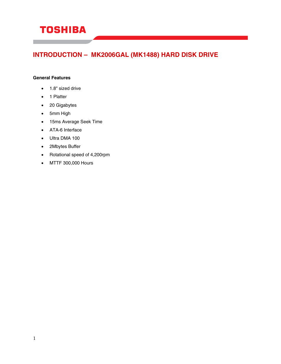 Introduction – mk2006gal (mk1488) hard disk drive | Toshiba MK2006GAL User Manual | Page 3 / 9