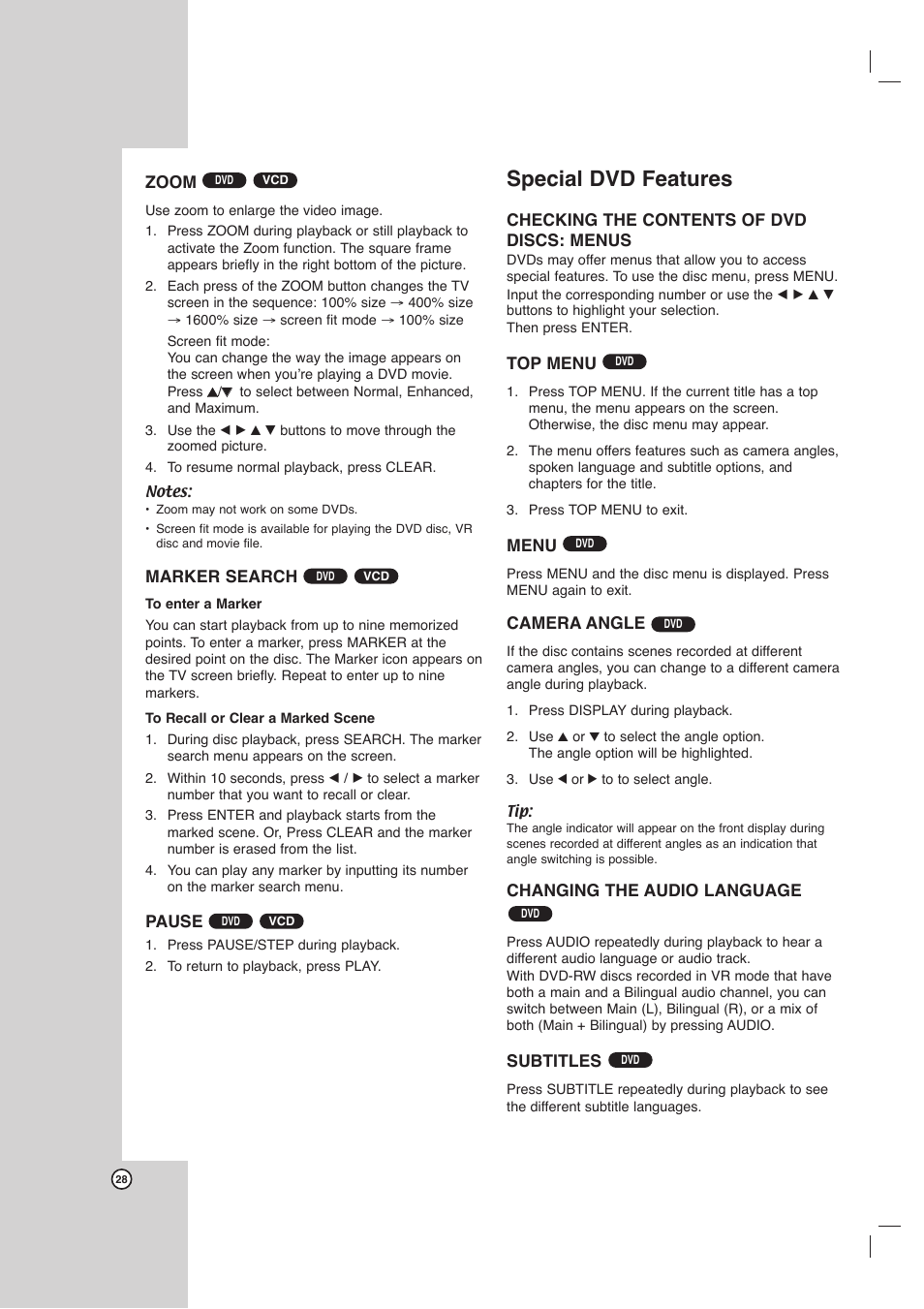 Special dvd features | Toshiba SD-C67HTSU User Manual | Page 28 / 46