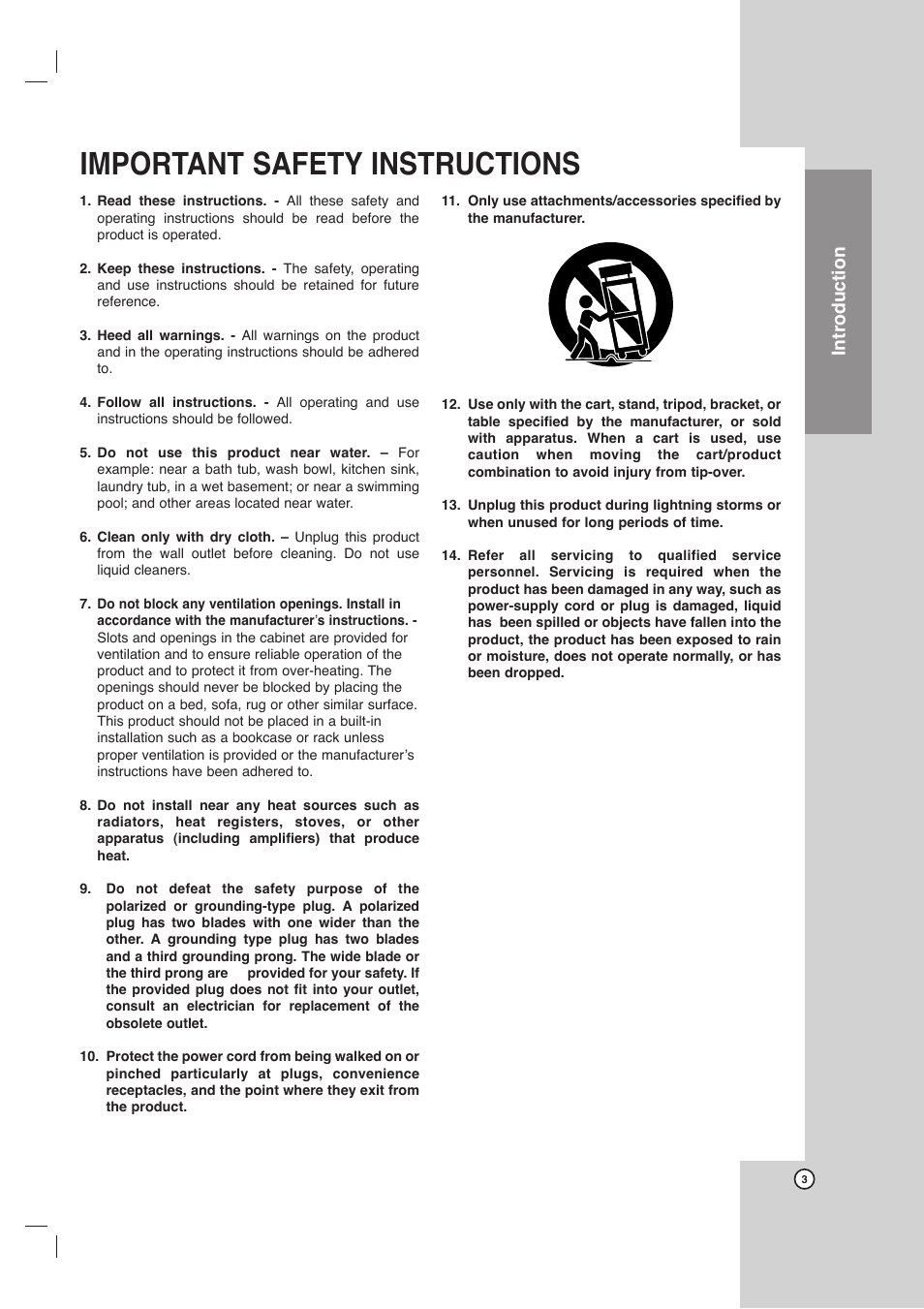 Important safety instructions, Introduction | Toshiba SD-C67HTSU User Manual | Page 3 / 46