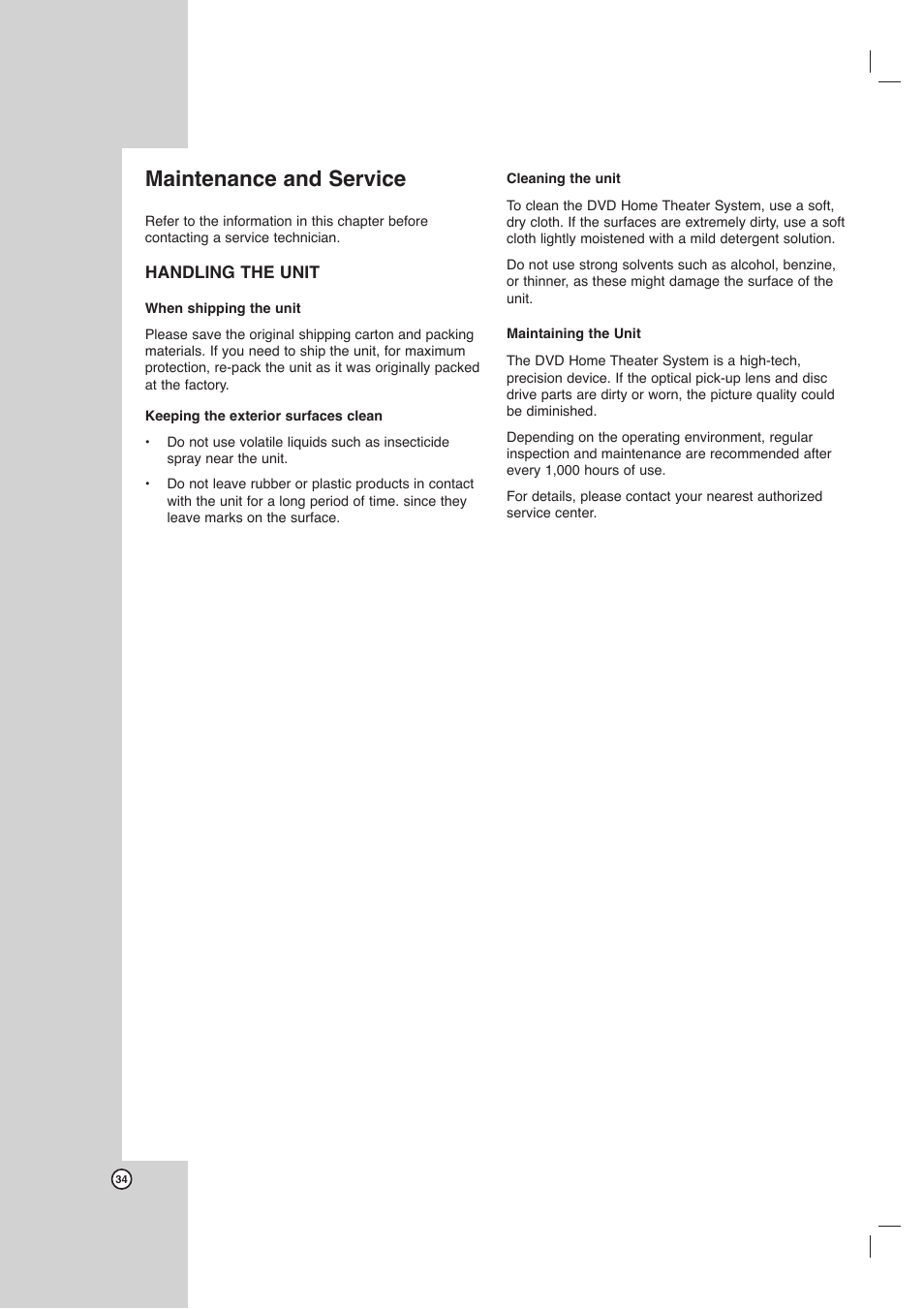 Maintenance and service | Toshiba SD-C67HTSU User Manual | Page 34 / 46