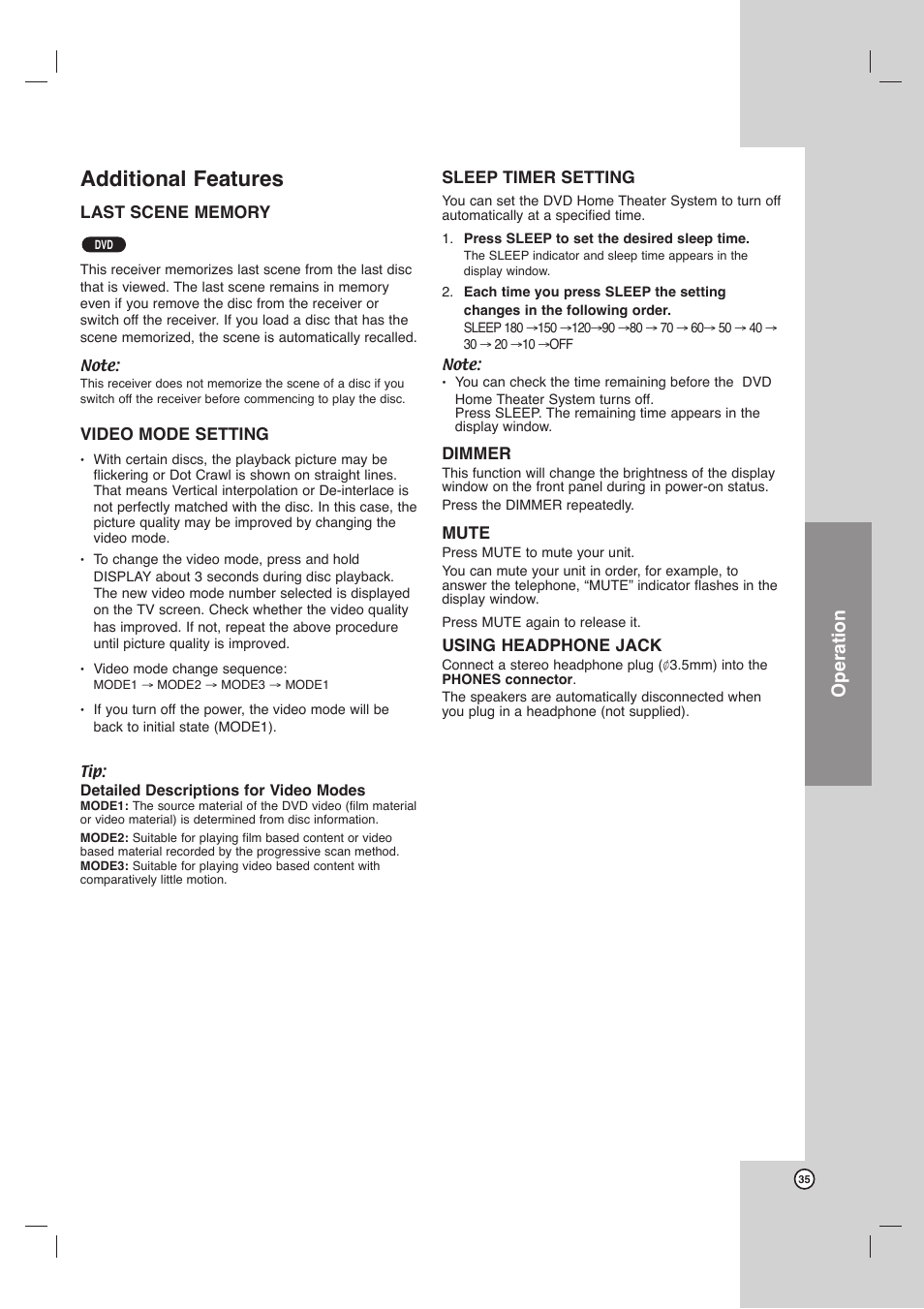 Additional features, Operation | Toshiba SD-C67HTSU User Manual | Page 35 / 46