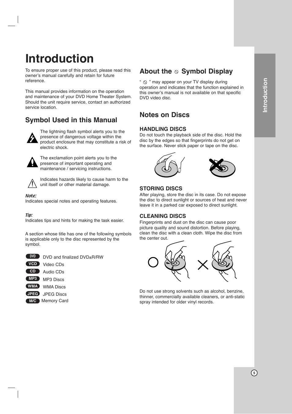 Symbol used in this manual, About the symbol display, Introduction | Toshiba SD-C67HTSU User Manual | Page 5 / 46
