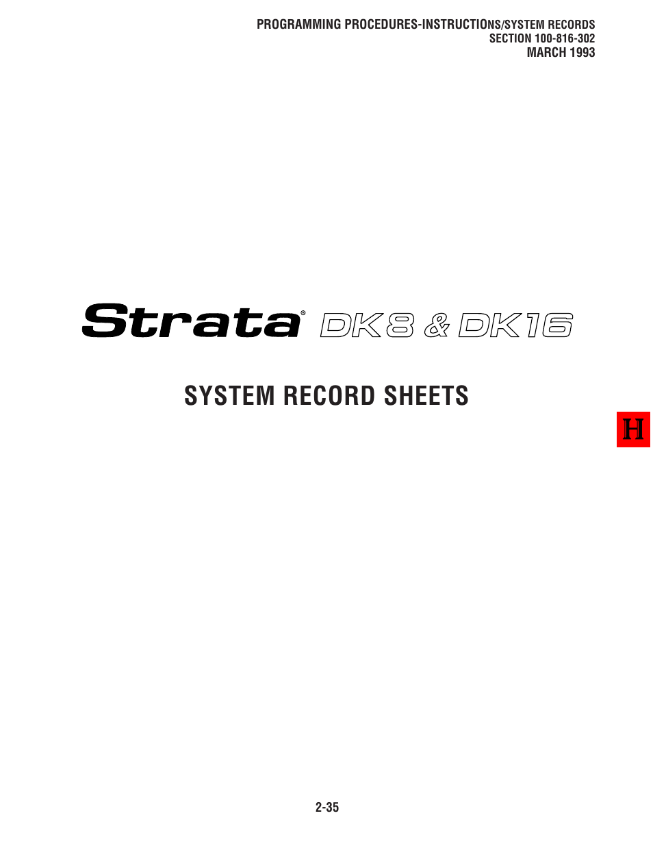 System record sheets | Toshiba Strata DK 16 User Manual | Page 59 / 154