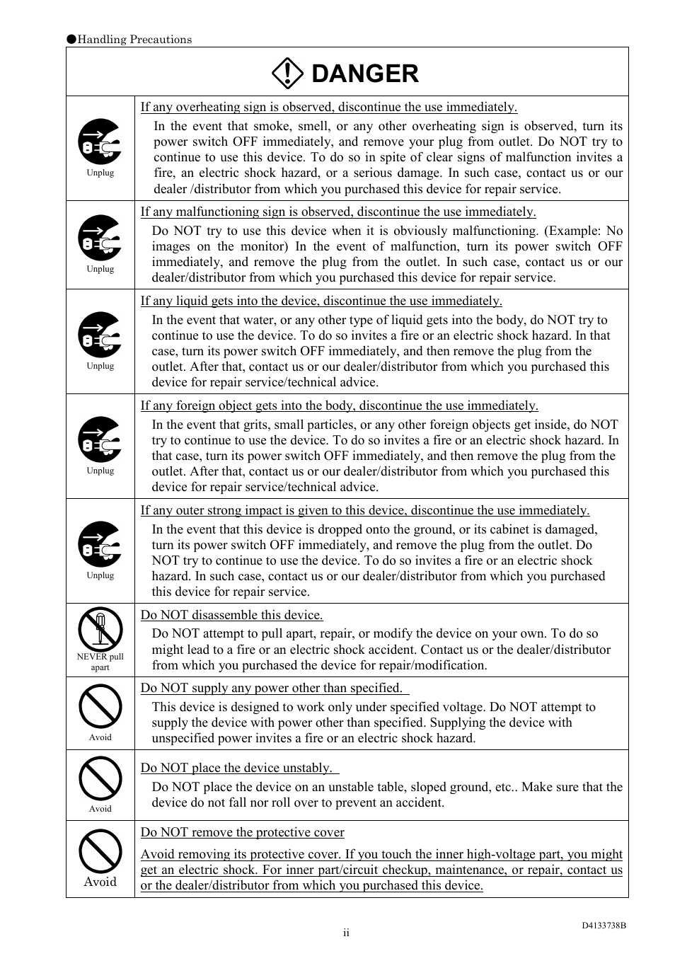 Danger | Toshiba CS3950D User Manual | Page 3 / 23