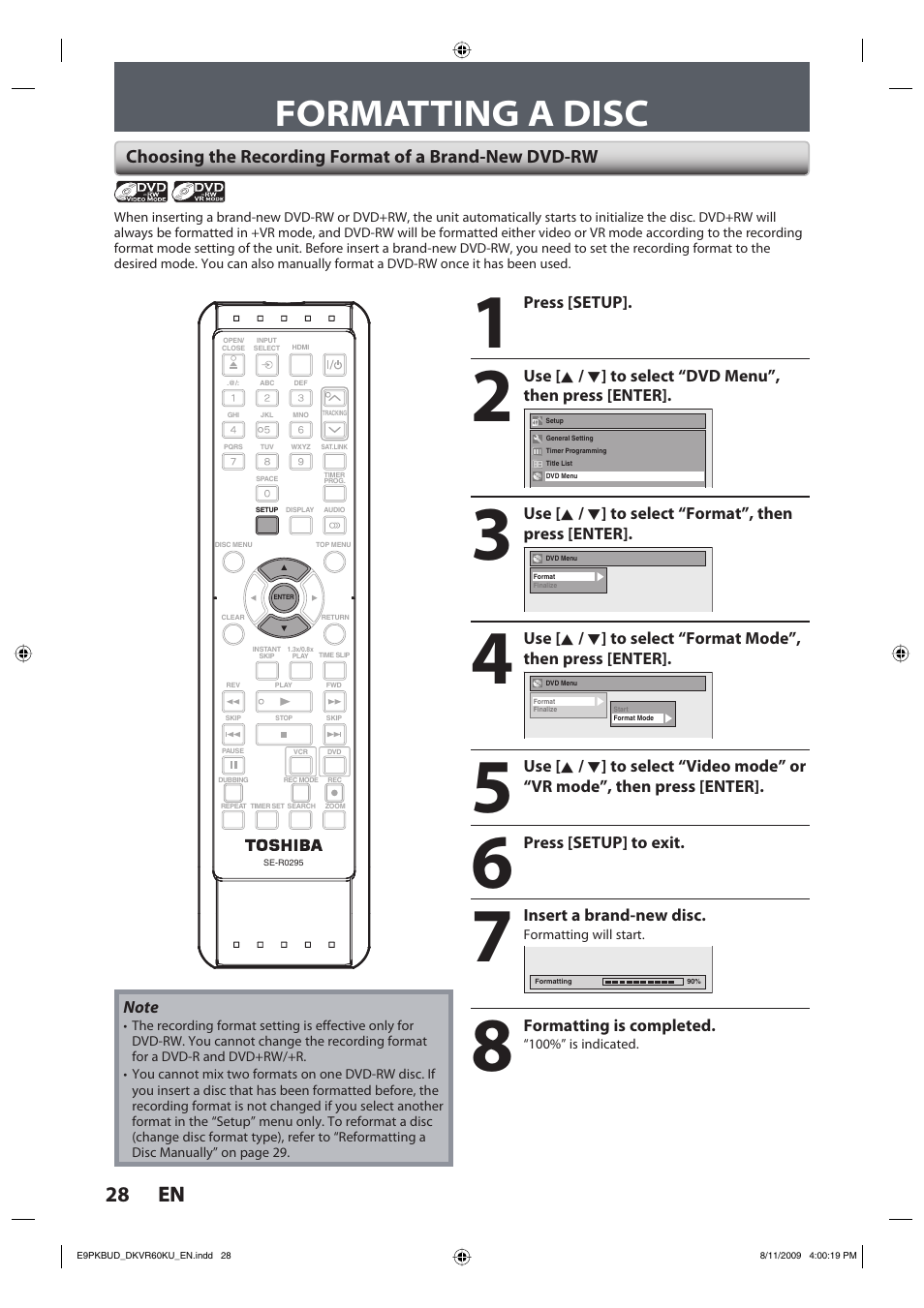 Formatting a disc, 28 en 28 en | Toshiba DKVR60KU User Manual | Page 28 / 113