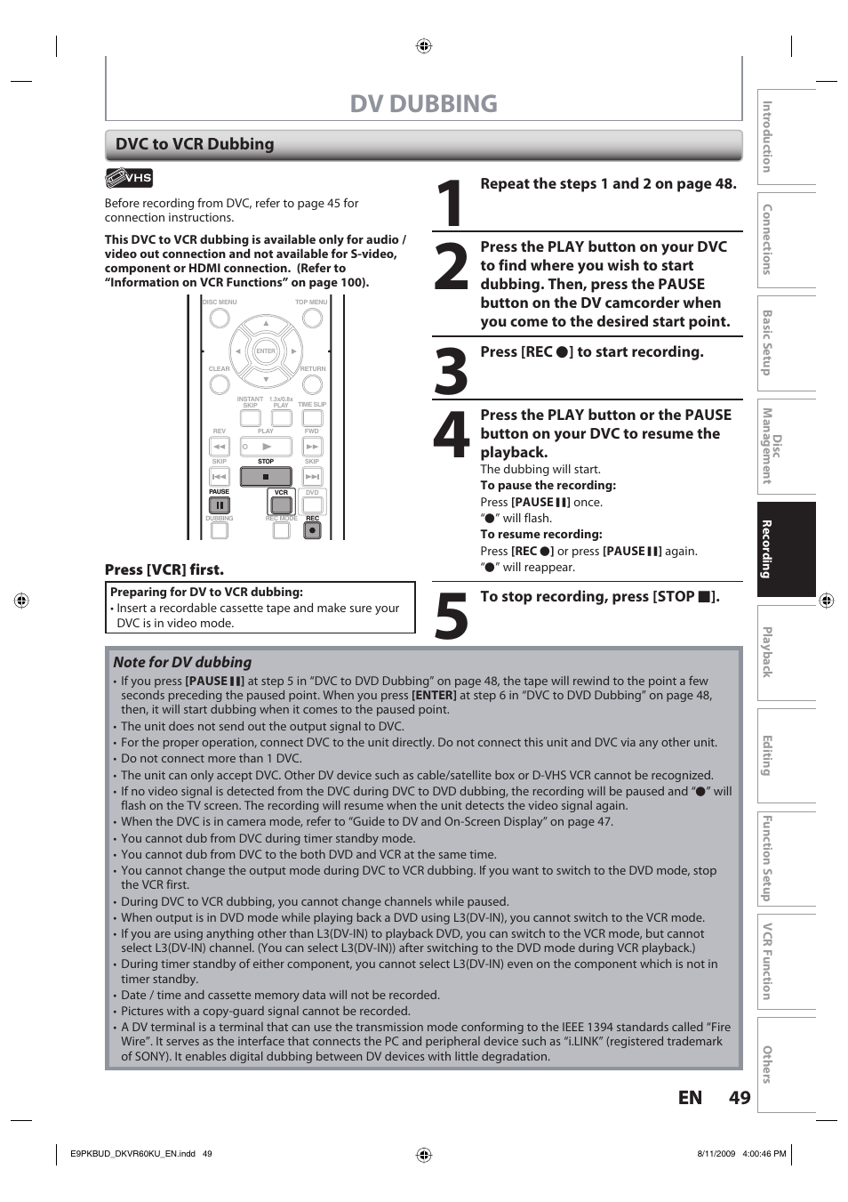 Dv dubbing, 49 en 49 en | Toshiba DKVR60KU User Manual | Page 49 / 113