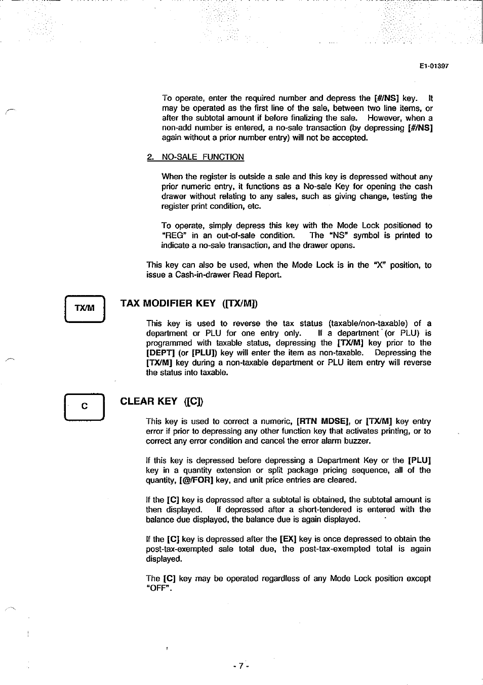 Tax modifier key (|tx/m]), Clear key ([c]) | Toshiba TEC MA-79 User Manual | Page 10 / 72