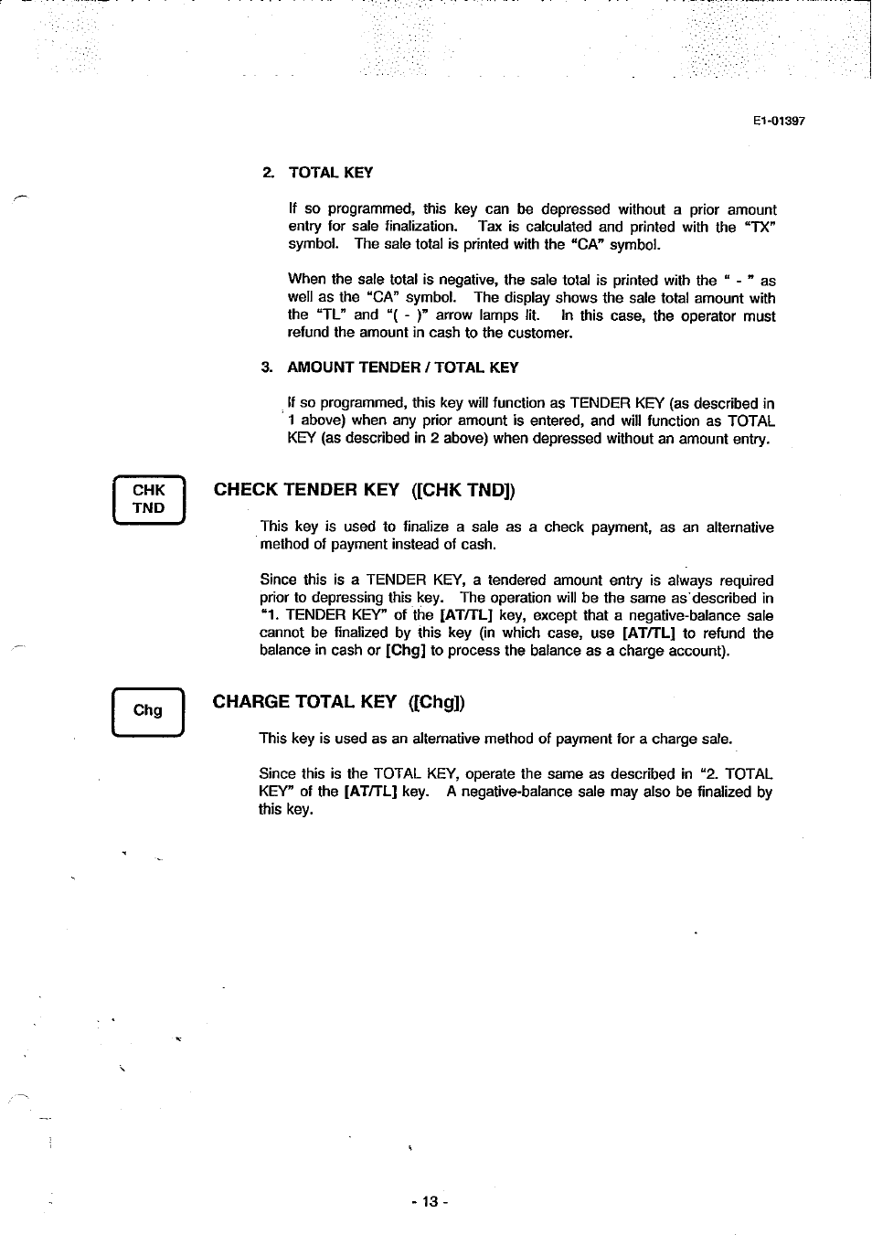 Check tender key ([chk tnd]), Charge total key ([chg]) | Toshiba TEC MA-79 User Manual | Page 16 / 72