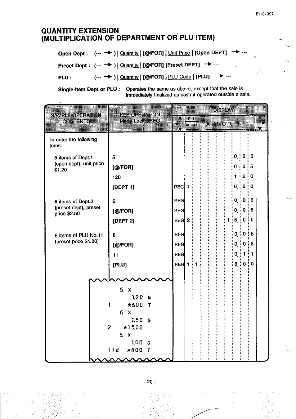 Quantity extension, Multiplication of department or plu item) | Toshiba TEC MA-79 User Manual | Page 23 / 72